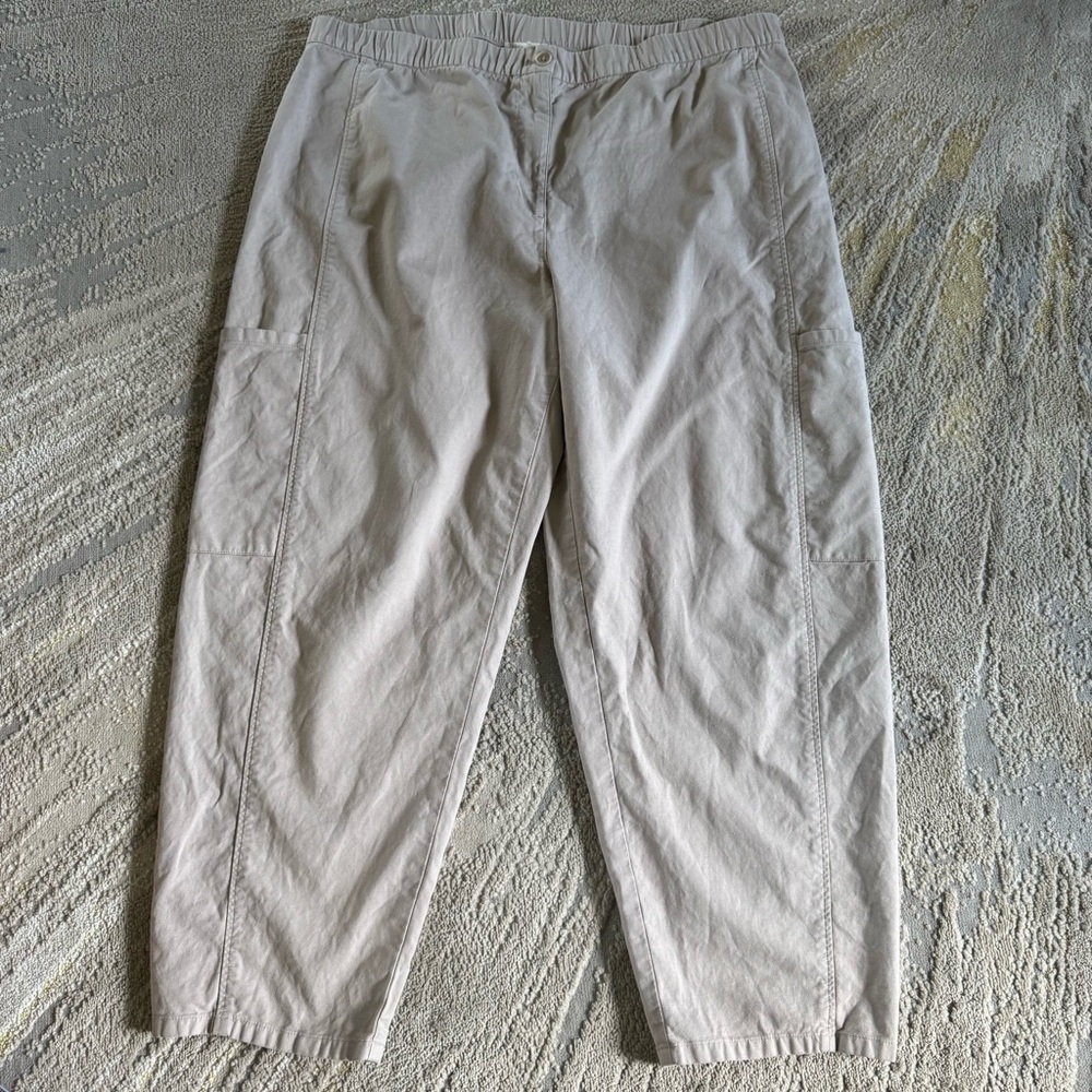 Eileen Fisher organic cotton hemp pull on tan pants relaxed fit taper 1X